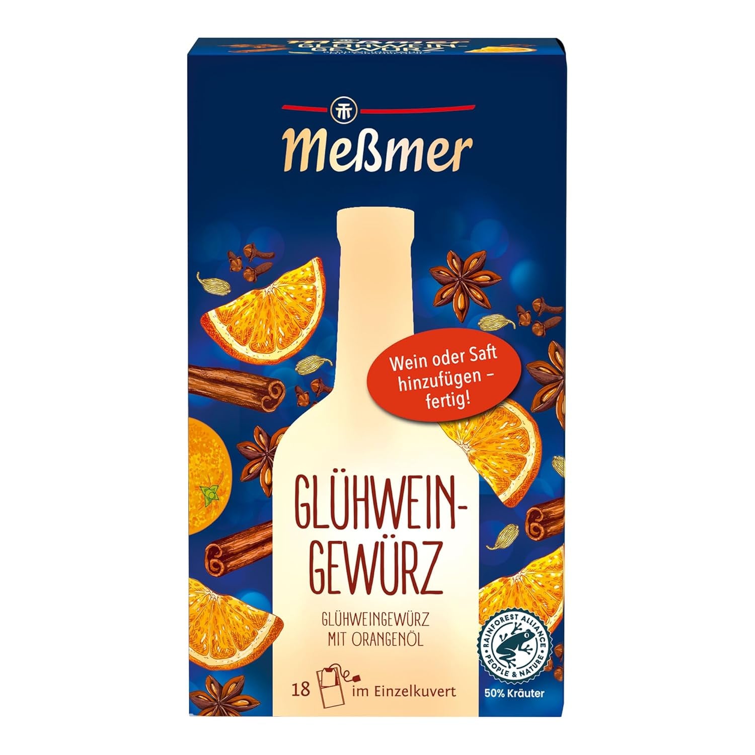 Messmer Glühweingewürz | Pour le vin ou le jus | 18 Teebeutel | Sans gluten | Végétalien sans lactose
