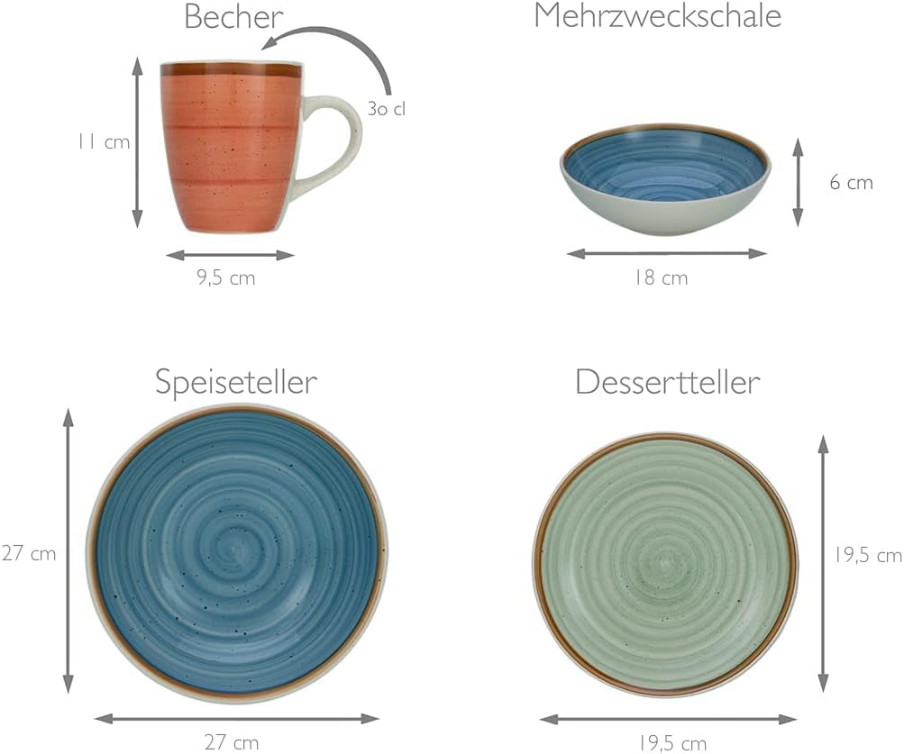 CreaTable, 22851, seria COUNTRY, set de veselă cu 24 de piese pentru 6 persoane, serviciu combinat din gresie, potrivit pentru mașina de spălat vase și cuptorul cu microunde, producție de calitate