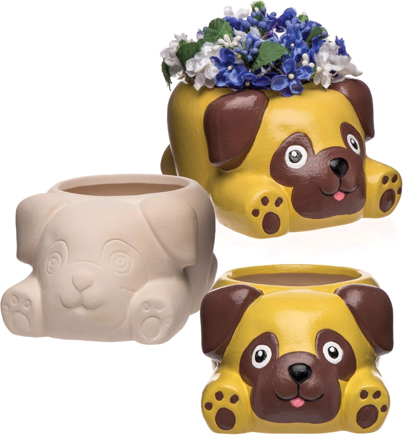 Ghivece ceramice Baker Ross „Pug” (2 bucăți) – pentru ca copiii să le picteze, să le decoreze și să le ofere cadou