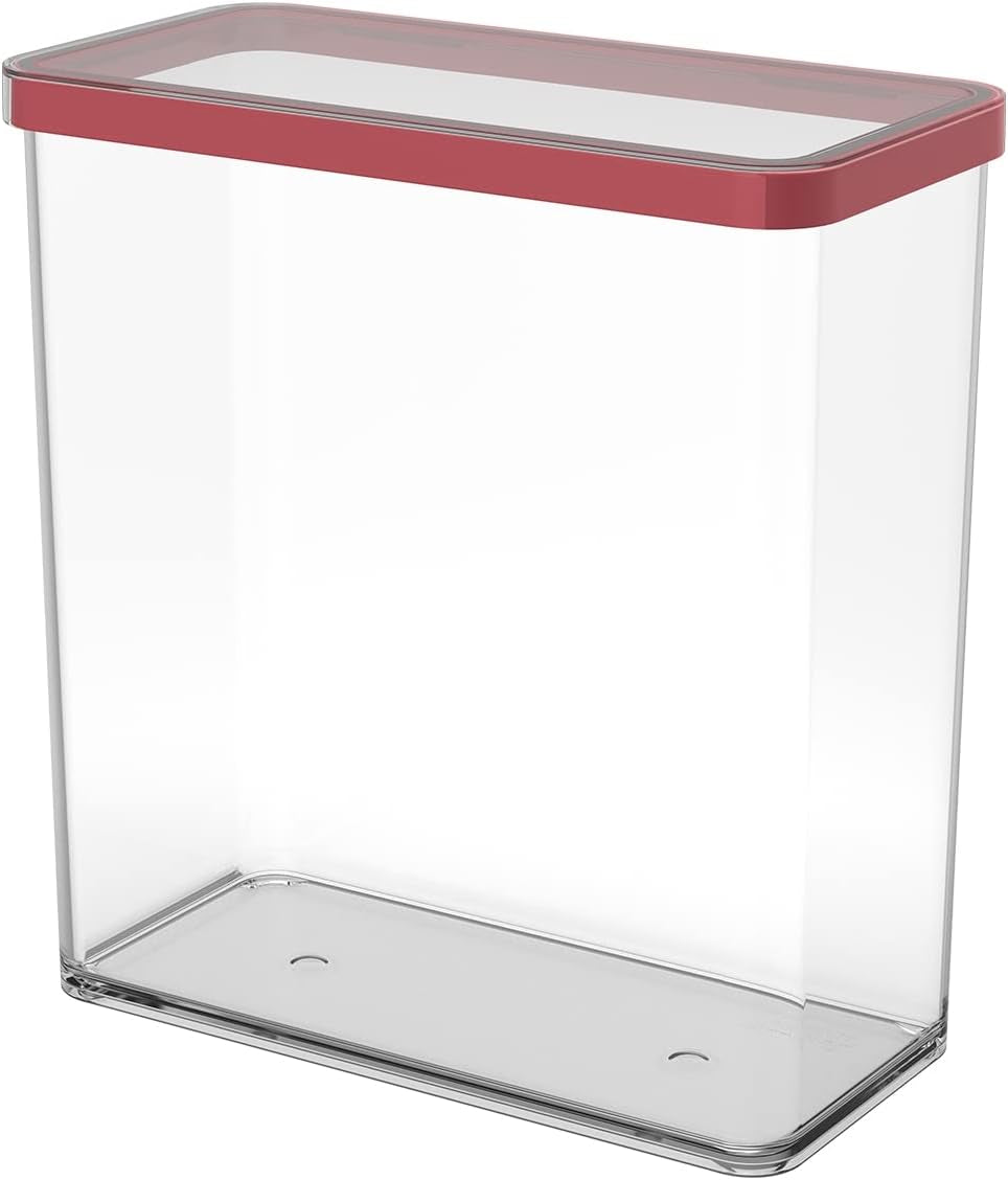 Rotho Loft Lot de 5 bocaux de conservation avec couvercles, différentes tailles, plastique alimentaire (PP) sans BPA, transparent/rouge, (21,4 x 21,4 x 23,5 cm) Naty Shop 3,2 L rectangulaire