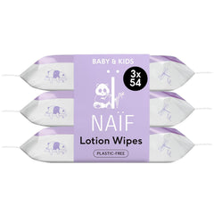 Naïf - Lingettes humides sans plastique - 162 pièces (3 paquets de 54 lingettes chacun) - pour bébés et enfants - fesses, corps, visage - à l'aloe vera et bambou - 0% parfum et alcool