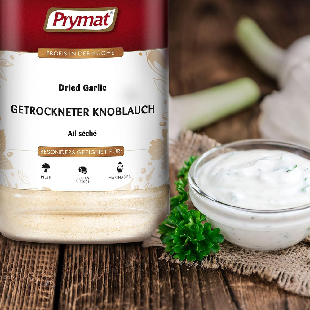Prymat Getrockneter Knoblauch granuliert 1.05kg – Aromatisches Knoblauchgranulat zum Würzen von Fleisch, Fisch, Gemüse, Saucen, Dips & Marinaden – intensif im Gesmack – ohne Zusätze