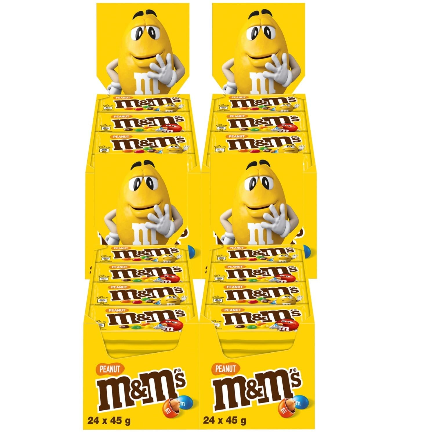 M&M's Peanut Chocolate Bulk Pack 24 x 45 g Lentilles au chocolat aromatisées aux cacahuètes Cadeau au chocolat (1080 g) Idéal comme friandise sur le thème du football