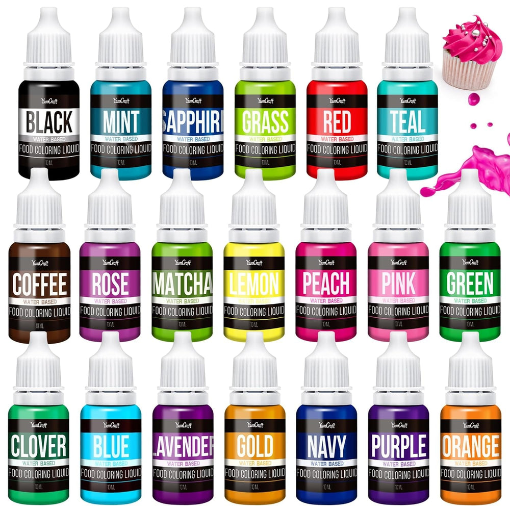 Colorant alimentaire - 20 couleurs colorant alimentaire liquide hautement concentré pour gâteaux, pâtisserie, œufs de Pâques, boissons - colorant alimentaire sans sucre pour fondant, glaçage, slime, décoration de gâteaux - 10 ml chacun