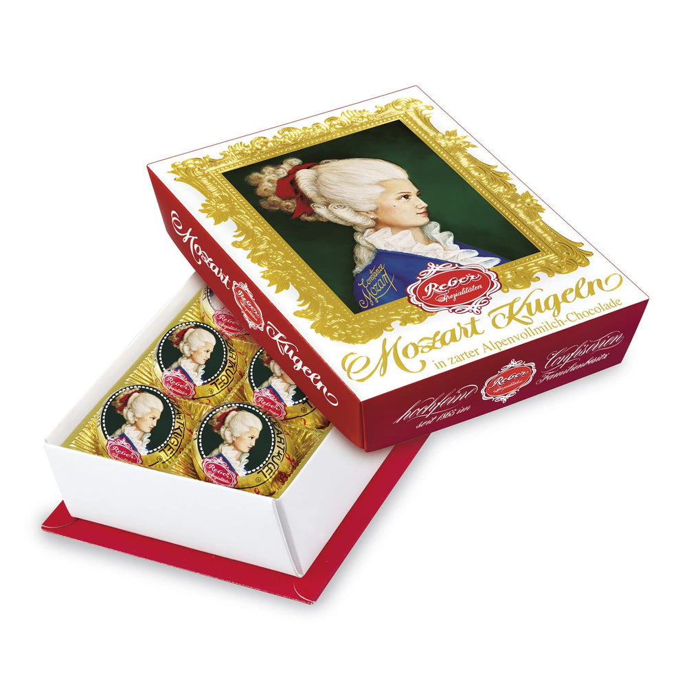 Boules Reber Mozart au chocolat noir, pack de 6 avec pâte d'amande et nougat, vegan - 1 x 120 g
