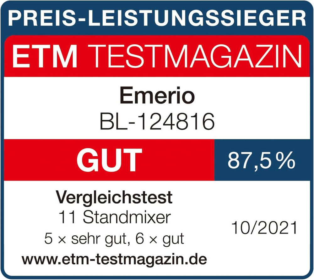 Emerio Standmixer BPA Free Crush Ice Function 1.5L Behälter 2 Geschwindigkeiten + Pulse Funktion Messereinheit Aus Edelstahl Sicherheitsschalter Geschirrspülgeeignet 500 Watt BL-12816.8 Schwarz Bucatarie Naty Shop
