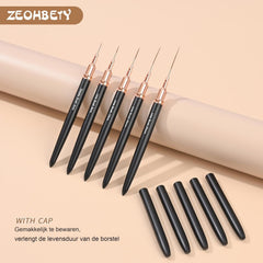 Lot de 5 pinceaux à ongles pour contour des ongles, ensemble de pinceaux de conception de peinture, outil de dessin de pointe d'ongle pour lignes longues, détails fins, dessin fin en taille 6/9/12/15/18 mm, noir