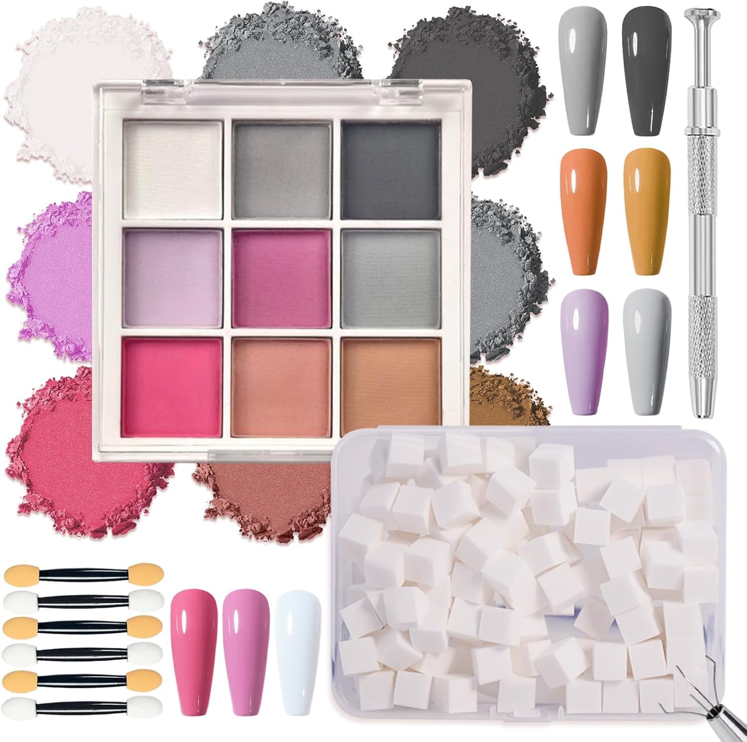 9 couleurs pigment pour ongles, poudre à ongles en poudre, 100 pièces de poudre pour nail art avec poudre métallique, poudre de poudre ombrée pour décoration d'ongles pour bricolage, B