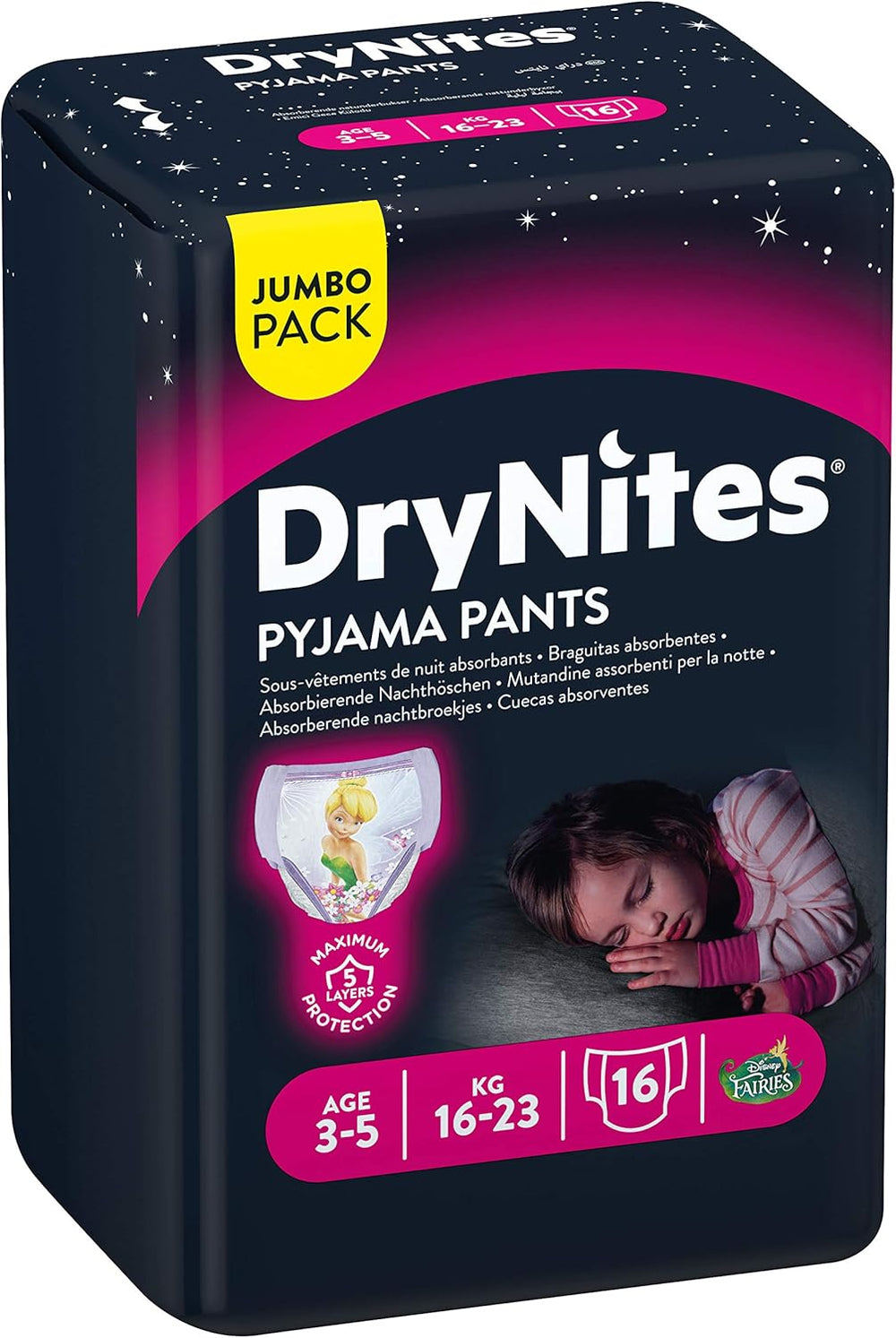 Pantalon de pyjama DryNites pour filles de 3 à 5 ans, 1 paquet (1 x 16 pièces)