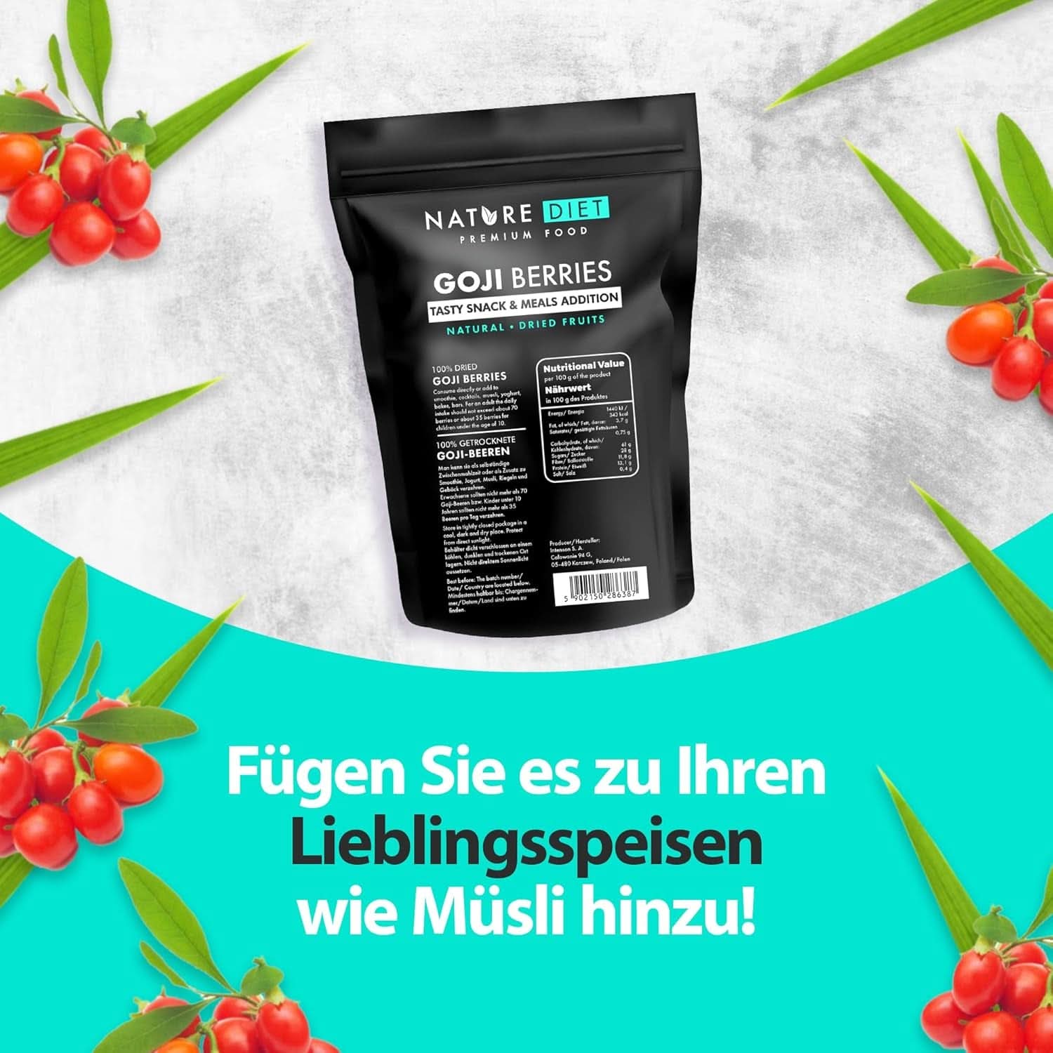 Nature Diet - Baies de Goji 1000 G | Baies séchées Produits déshydratés Naty Shop