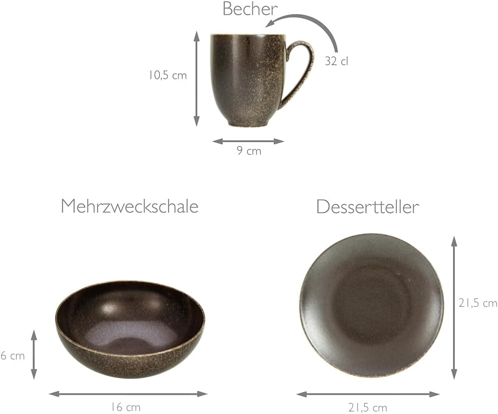 Creatable, 22408, Serie RUSTY, 20-Teiliges Geschirrset, Kombiservice Aus Porzellan, Spülmaschinen- Und Mikrowellengeeignet, Qualitätsproduktion Seturi vesela masa Naty Shop