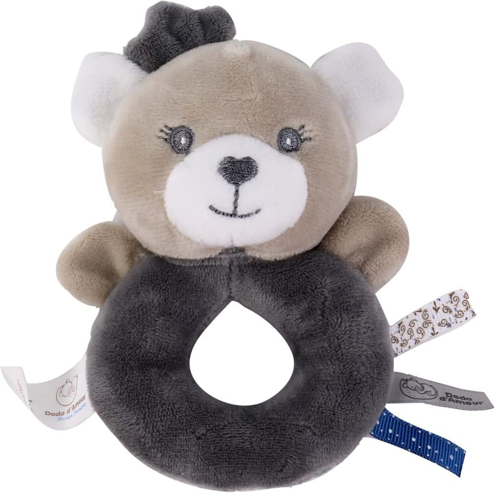 - Peluche avec hochet - Ours - 012290 - Gris - Polaire - Naissance - Peluche - Bébé - Apaisant - Doux - Lavable - 13 cm x 10 cm - Dès 0 mois Jouets bébé Naty Shop