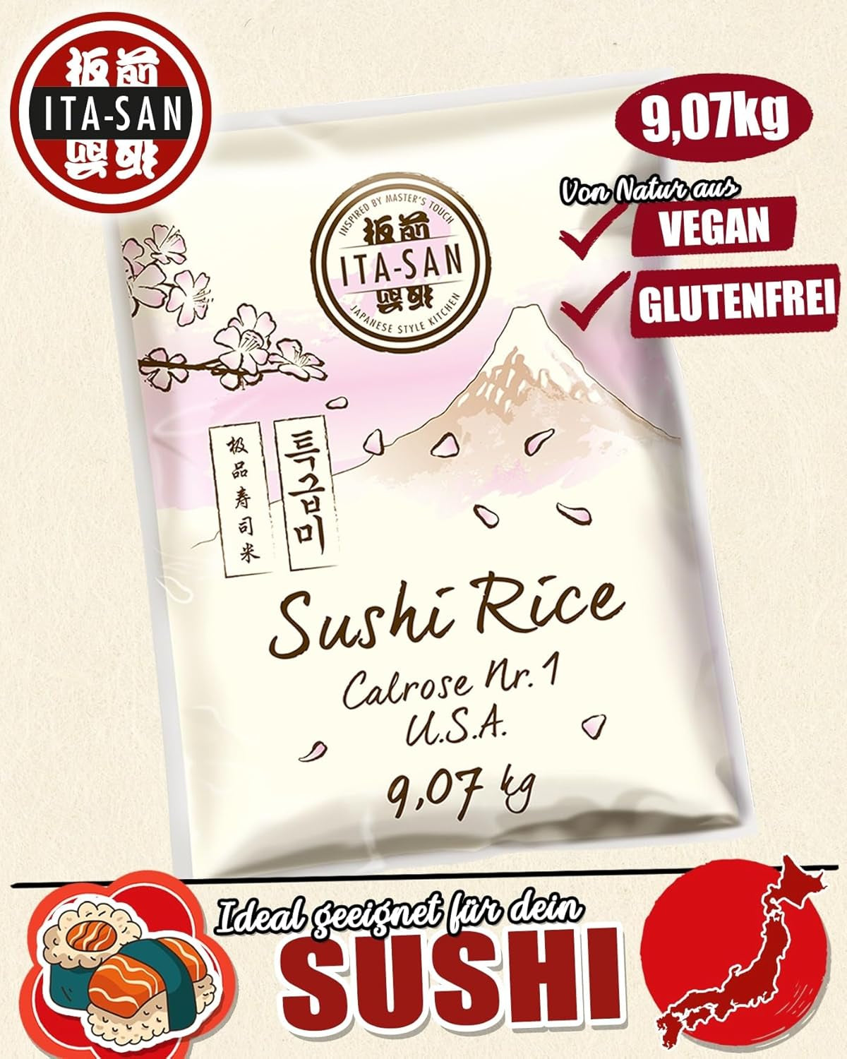 ITA-SAN Calrose / Riz pour sushi, 1 paquet (1 x 9,07 kg)