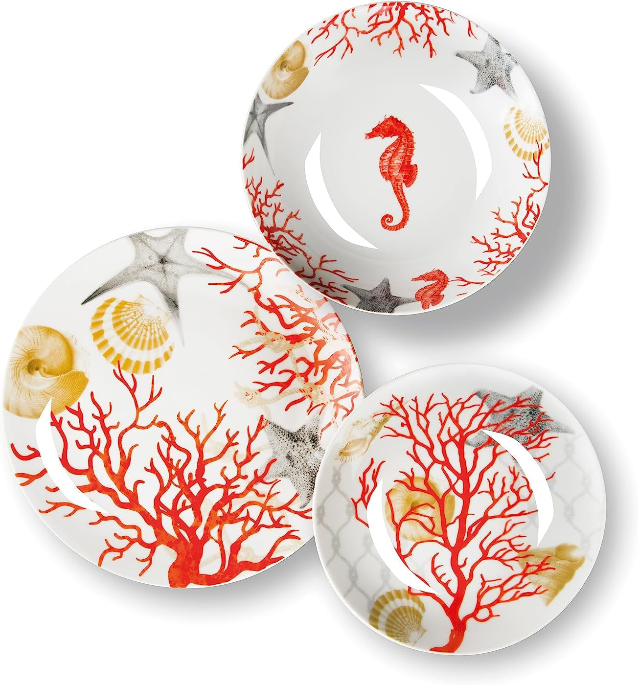 Service de table Excelsa Coral, 18 pièces, porcelaine, rouge