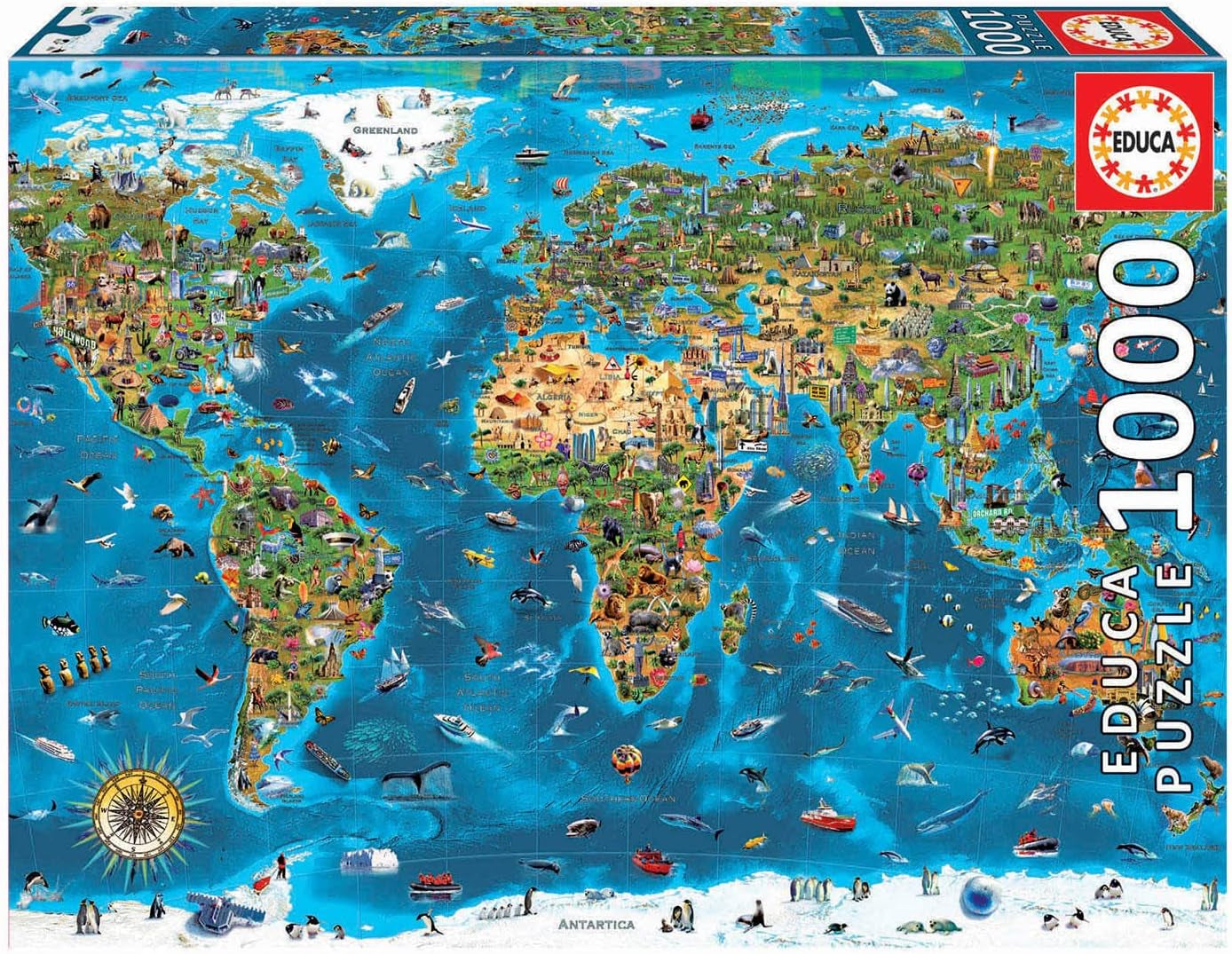 Educa - Puzzle 1000 pièces pour adultes | Merveilles du monde, puzzle de 1000 pièces pour adultes et enfants, attractions touristiques, carte du monde. Puzzle pour adultes à partir de 14 ans (19022) Puzzle Naty Shop Titre par défaut