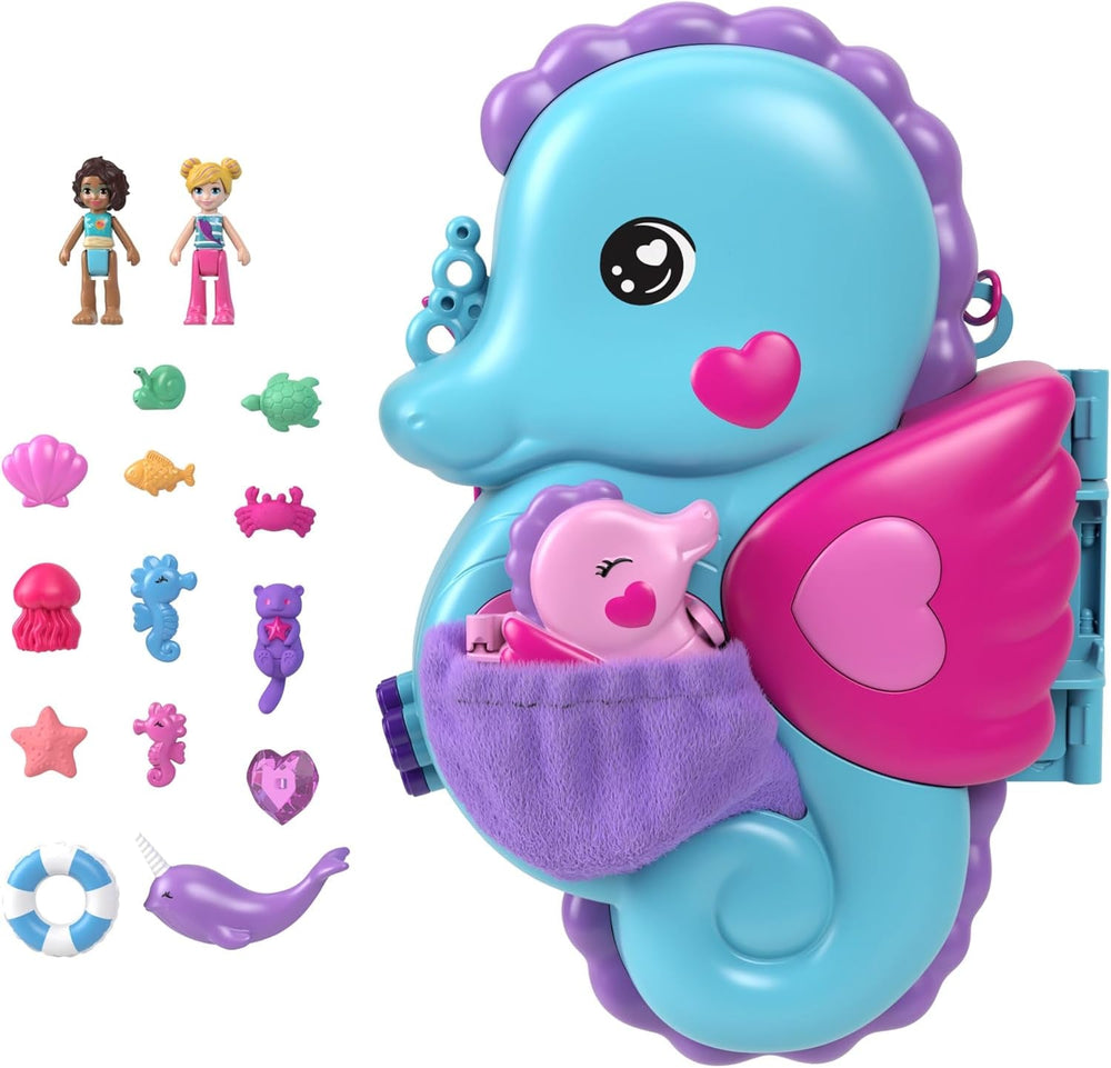 Polly Pocket Cercueil Thème Sous-marin Enroulable Sac Coquillage avec 2 Poupées et 1 Sous-Marin Polly Pocket Sirène Jouet 4 Ans GNH11 Naty Shop Dolls Seahorse Bag