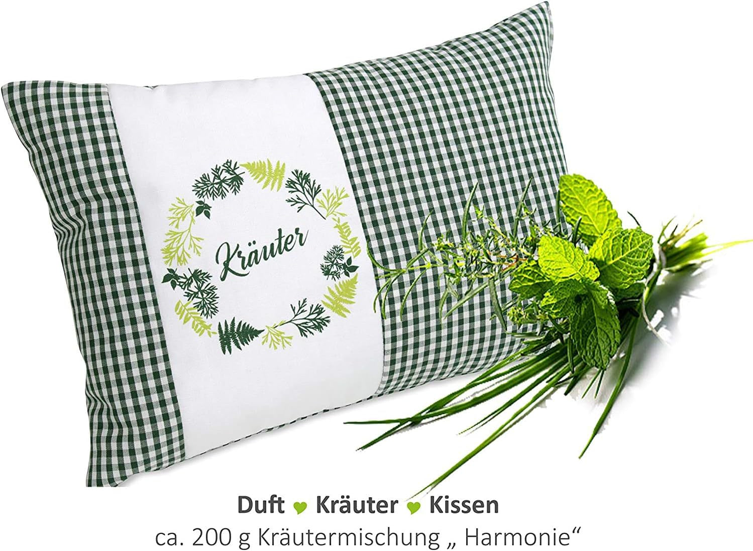 Gözze - Oreiller parfumé aux herbes, remplissage de mélange d'herbes 200G, housse 100% coton, 30 X 20 cm - Plaid Green Naty Shop Oreillers standards