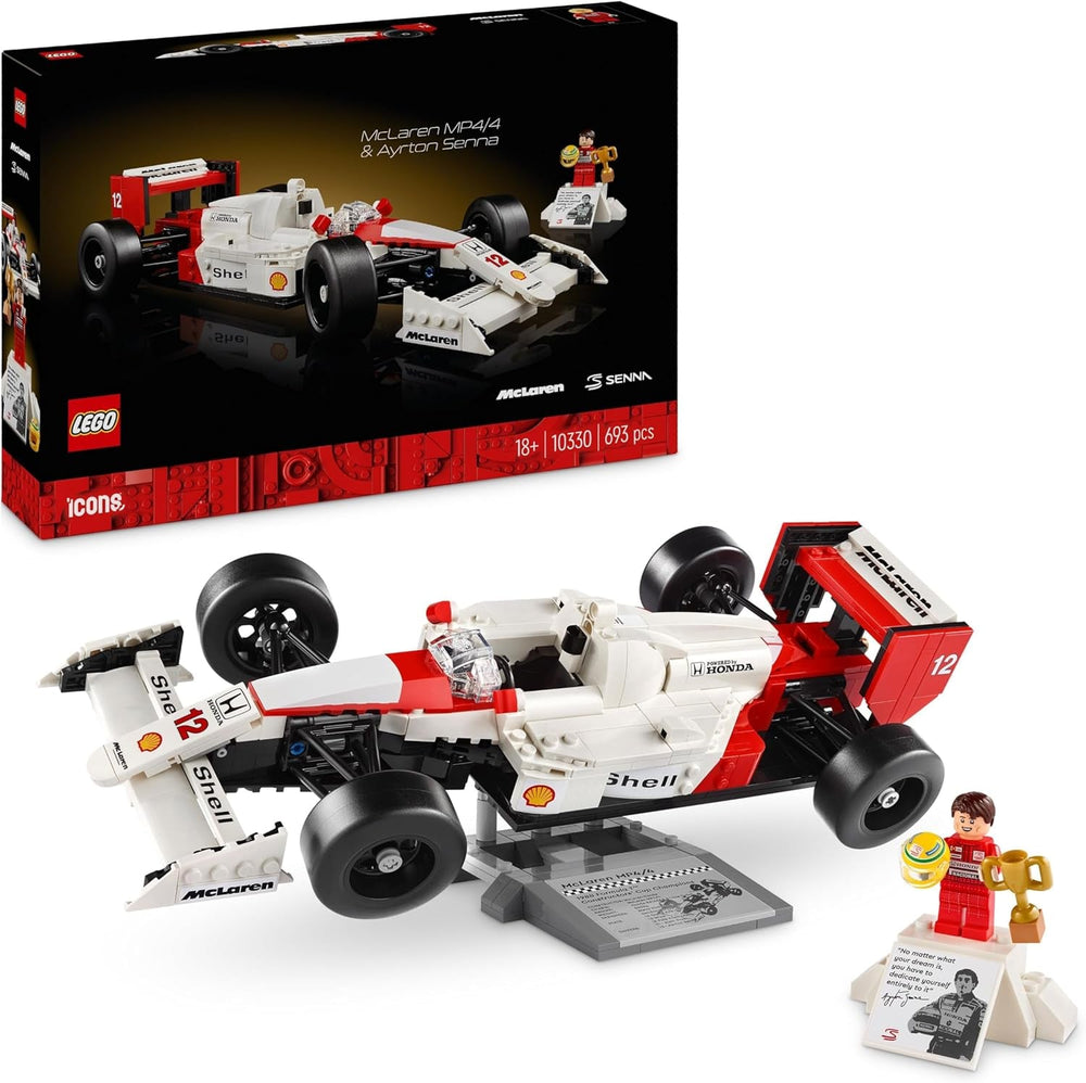 LEGO Icons Mclaren MP4/4 & Ayrton Senna Kit de voiture de course F1 pour adultes avec figurine de course, à collectionner, idée cadeau pour homme, femme, lui et elle 10330 Ensembles de construction Besuche den LEGO-Store Single