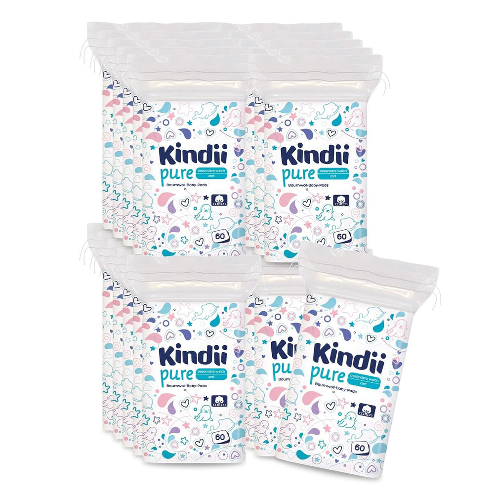 Serviettes Bébé Kindii Pure - 100% coton - Grandes serviettes carrées pour peaux sensibles - Remplace les lingettes humides - Douces - Bords doux Lingettes humides bébé Naty Shop 60