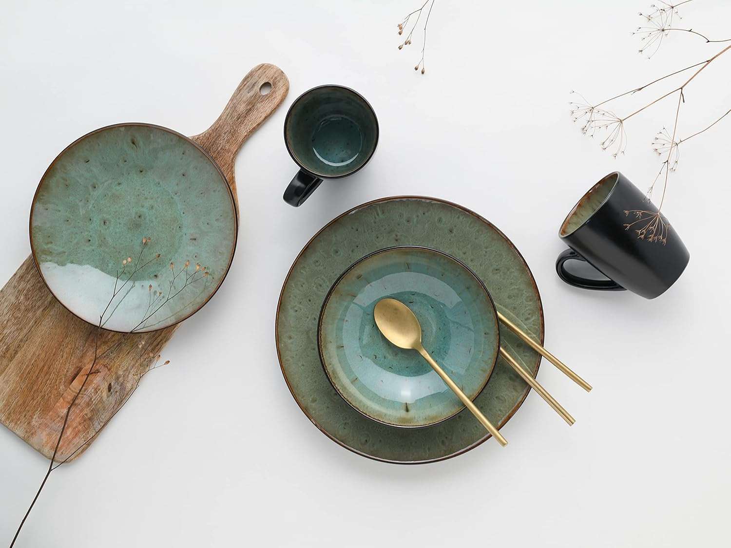 CreaTable, 23631, série Jawa – Glaçage réactif, service de table 16 pièces, service combiné en porcelaine, passe au lave-vaisselle et au micro-ondes, fabrication de qualité