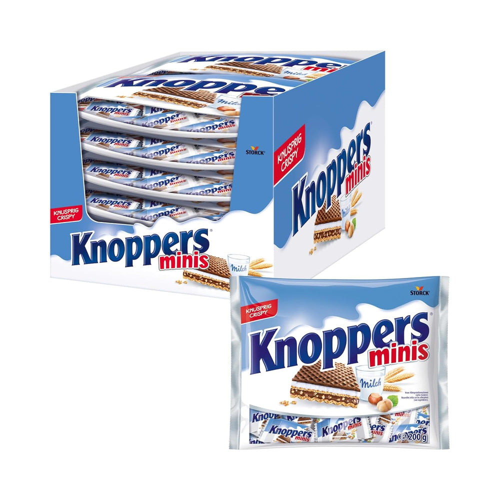 Knoppers Blancs et Noirs – 8 x 25g – Tranches de gaufrettes fourrées de gaufrettes au cacao noir, morceaux de biscuits noirs, lait et crème de nougat