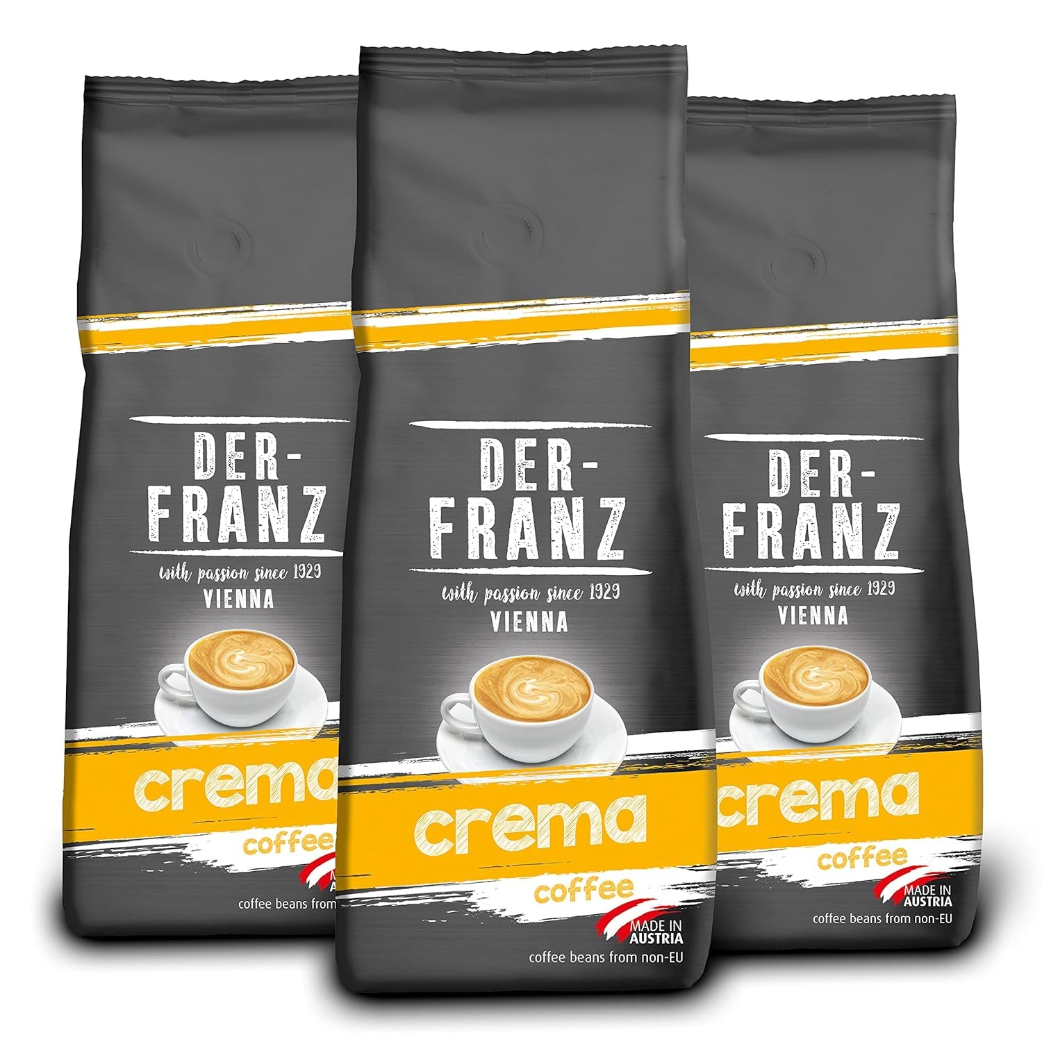 DER-FRANZ Kaffee Crema, Intensité 4/5, 100% Arabica, ganze Kaffeebohnen, 3 x 500 g
