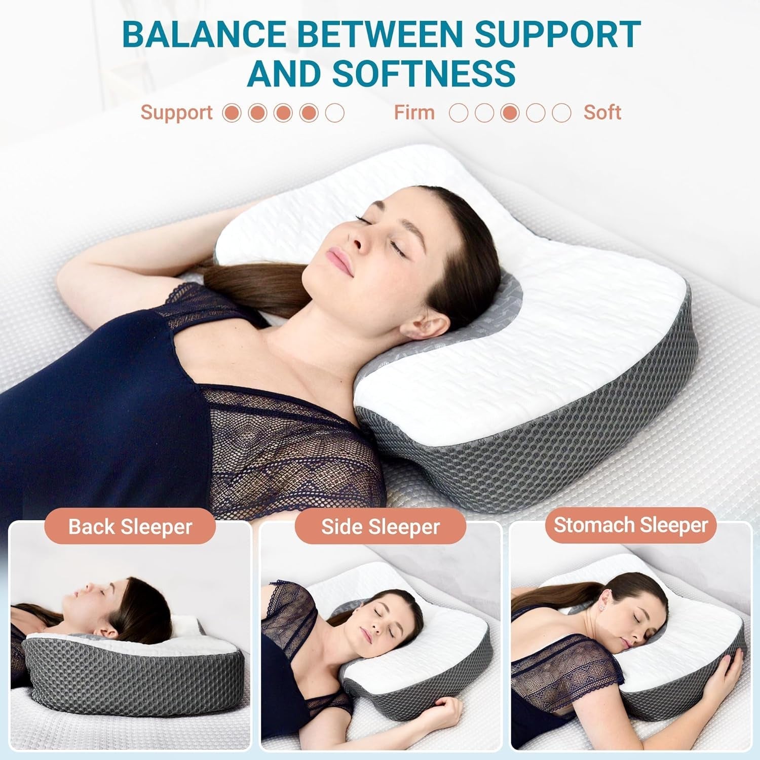 Elviros Oreiller orthopédique en mousse à mémoire de forme Oreiller pour douleurs cervicales Oreiller de couchage Oreiller cervical ergonomique Oreiller de soutien du cou Oreiller anti-ronflement pour dormeurs latéraux Dormeurs sur le ventre Oreillers orthopédiques cervicaux blancs Naty Shop