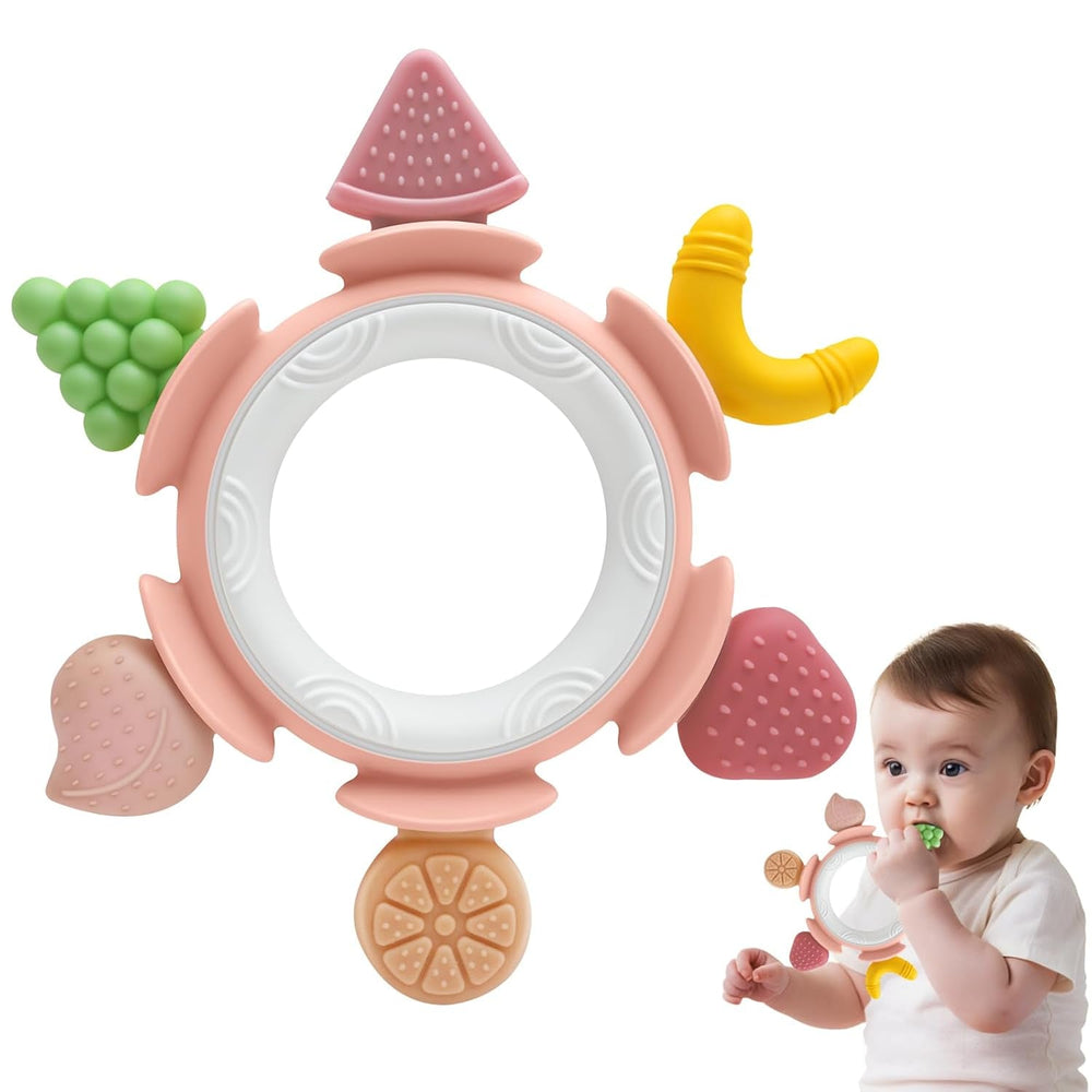 Anneau de dentition pour bébé, jouet sensoriel pour 0 3 6 7 8 9 10 12 mois, jouet d'aide à la dentition pour nouveau-nés de 3 6 12 18 mois, garçons et filles, cadeaux de Pâques pour fête prénatale marron