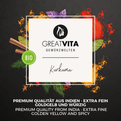 GreatVita Bio Kurkuma Pulver, 1000g fein gemahlen, 100 Procent natürlich