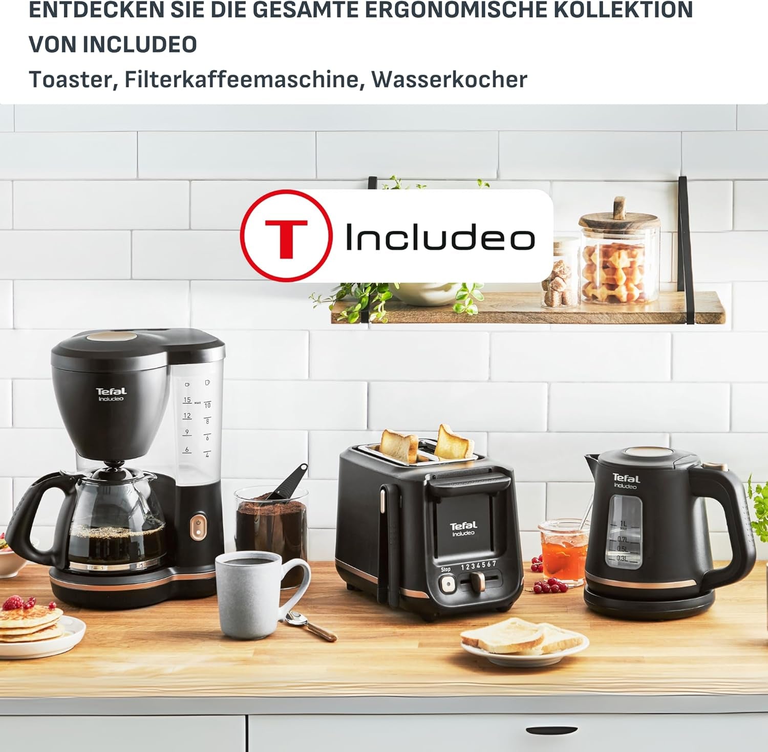 Tefal Includeo Filter Machine à Expresso, Machine à Expresso Extrêmement Facile à Utiliser, Adaptée aux Droitiers et aux Gauchers, Ouverture Automatique du Couvercle, 1,25 L, 10 à 15 Tasses, CM533811