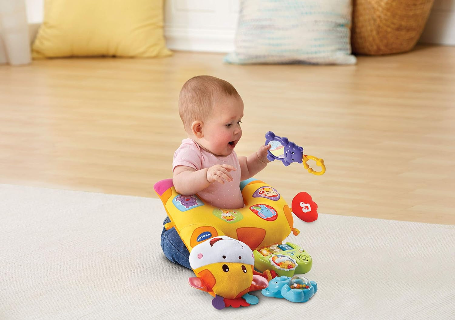 Vtech Oreiller bébé girafe - Oreiller mignon pour câliner, jouer allongé et hochet - Pour 0-24 mois Jouets pour bébé Naty Shop