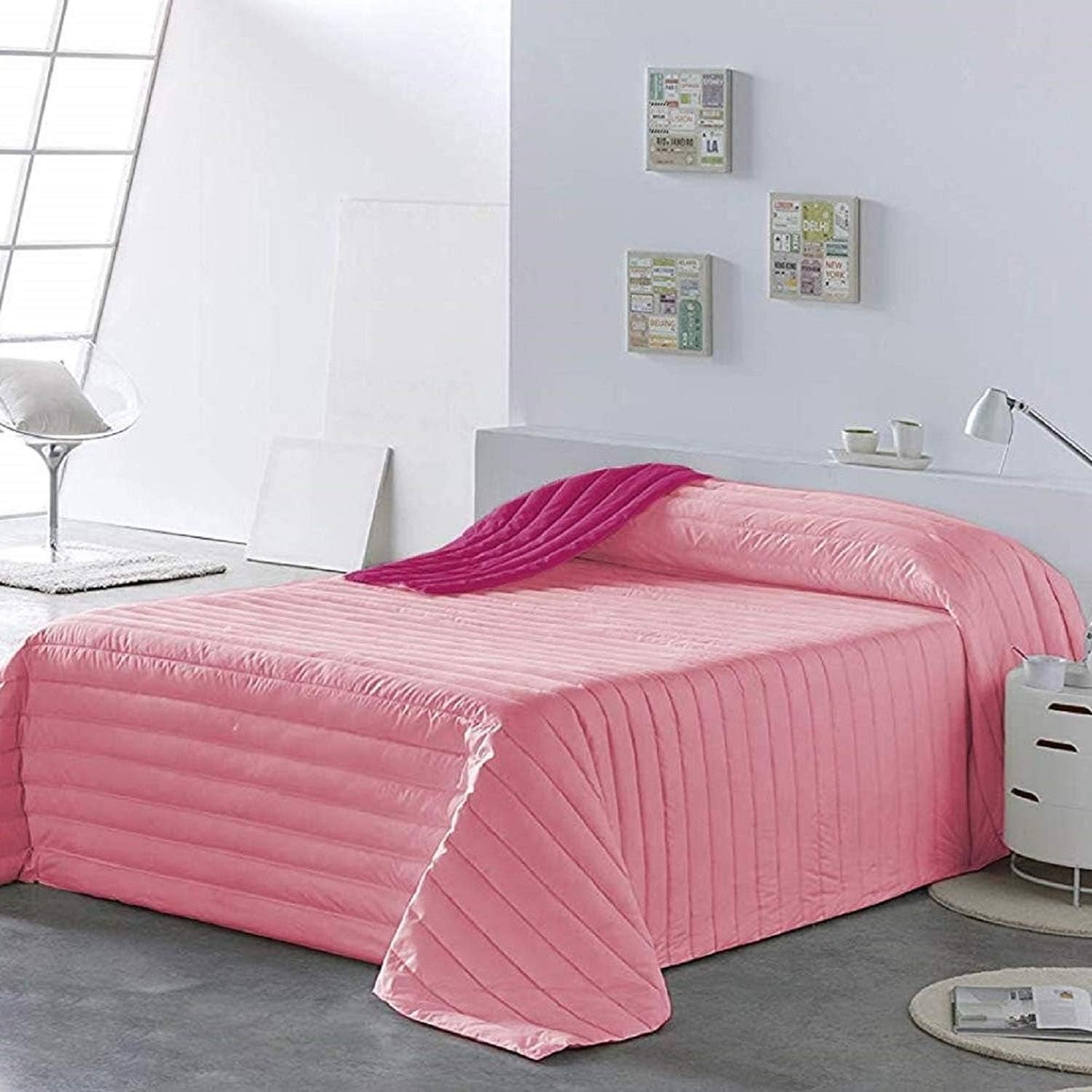 PETTI Artigiani Italiani - Couvre-lit simple, couvre-lit double face, couvre-lit à ressorts, bleu nuit, blanc, 100% Made in Italy Couettes et couettes Naty Shop Rose Lit 100 (170 X260 Cm)