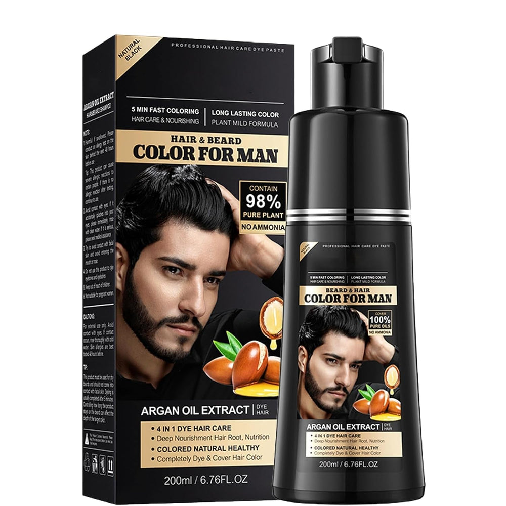 Teinture pour cheveux bruns, shampooing teinture pour cheveux - 500 ml de shampooing pour teinture pour cheveux gris, couverture 100 % des cheveux gris, facile et rapide à utiliser, soin de couleur parfait pour hommes et femmes Naty Shop Hair Dye Men Black