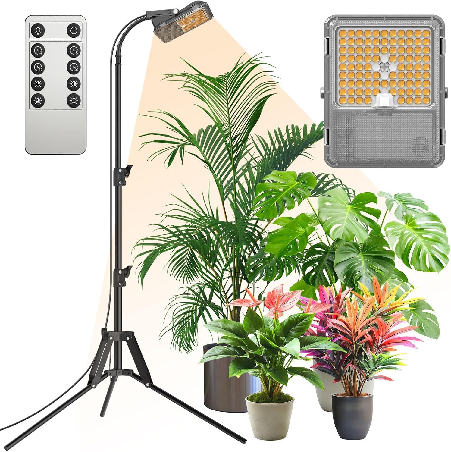 SANSI Lampe LED pour Plantes à Spectre Complet 125 W Lumière à intensité Variable avec télécommande pour la Croissance des Plantes Hauteur réglable 120-180 cm Minuterie 4/8/12 Heures 4 Niveaux de luminosité