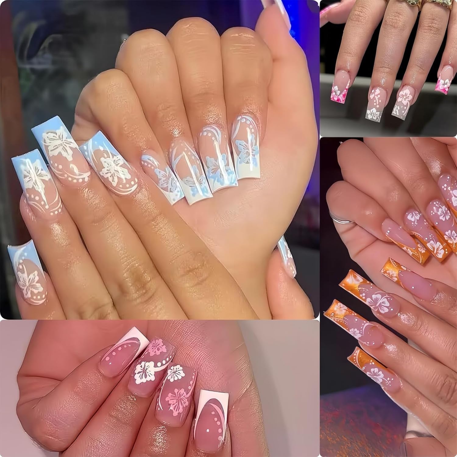 8 pièces Hibiskus Nagelsticker, 3D Selbstklebende Blumen Nagelaufkleber, Weiß Rosa Gelb Magenta Sommer Neonail Sticker, Nail Art Zubehör Nagel Deko Für Frauen