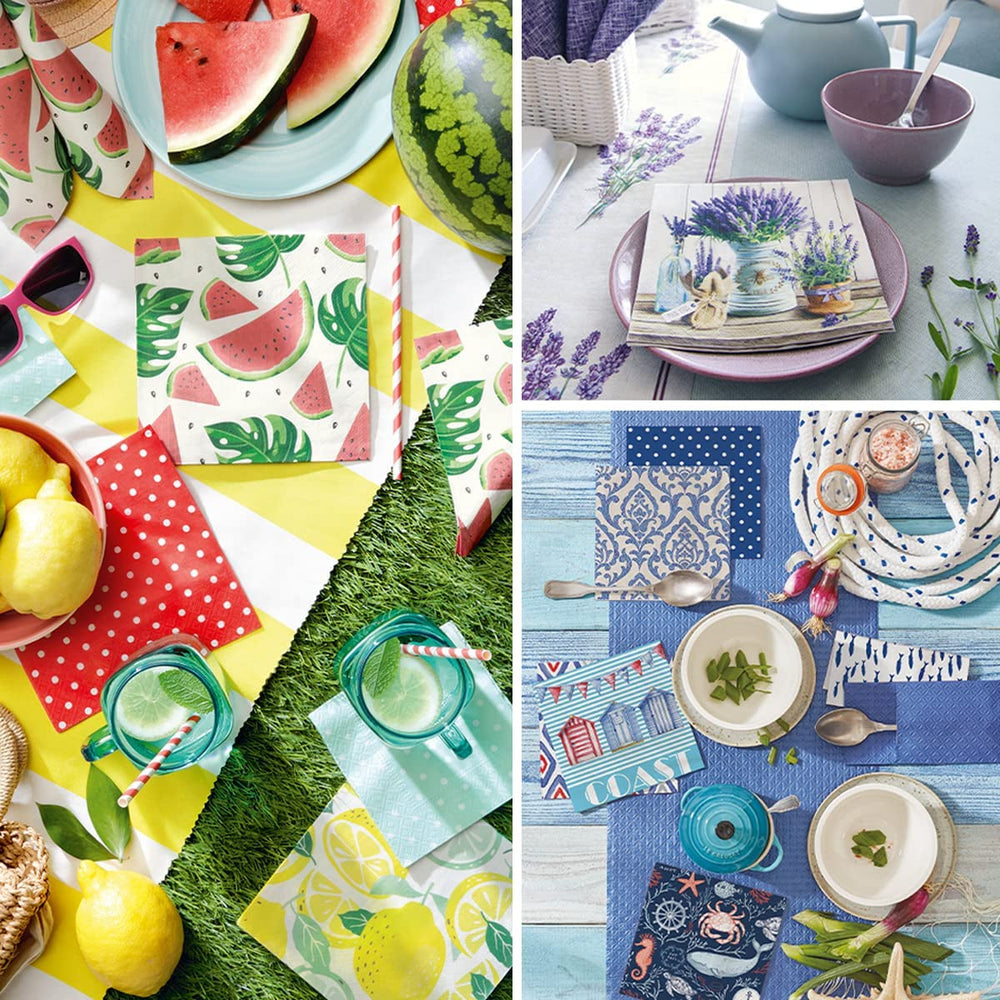 PAW - Serviettes 3 Plis (33 X 33 Cm) I 20 Pièces I Parfaites pour les Anniversaires, Fêtes, Mariages, Communions et Fêtes I Serviettes en Papier Colorées - Fleurs Élégantes I Couleur : Jardin Paisible