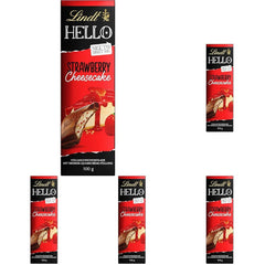 Lindt HELLO Gâteau au fromage aux fraises et au chocolat | Barre 100g | Chocolat au lait fourré à la crème de fromage blanc aux fraises | Barre de chocolat | Cadeau chocolat (paquet de 5)