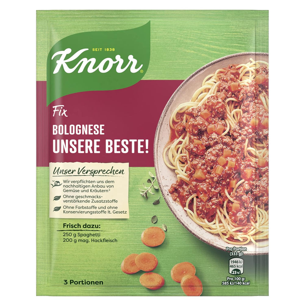 Knorr Fix Würzmischung Spaghetti Bolognese pour un délicieux plat de nouilles avec des ingrédients naturels 40 g