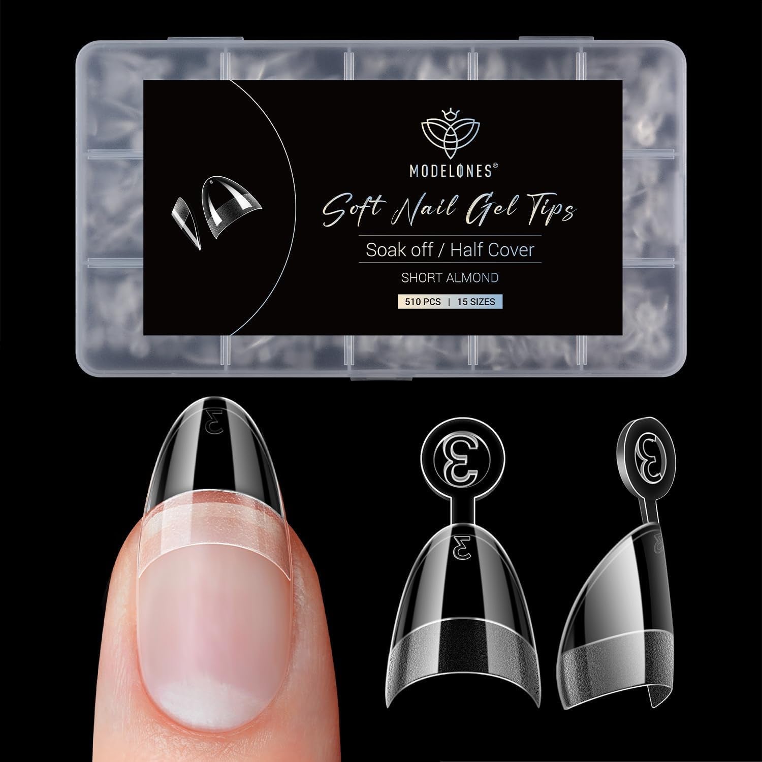 Modelones Nail Tips 510 pièces – Ensemble de pointes d'ongles à couverture complète, ensemble de pointes en gel, pointes d'ongles en résine PMMA pré-polonées, ongles artificiels à coller sur Nail Art DIY, Squoval court
