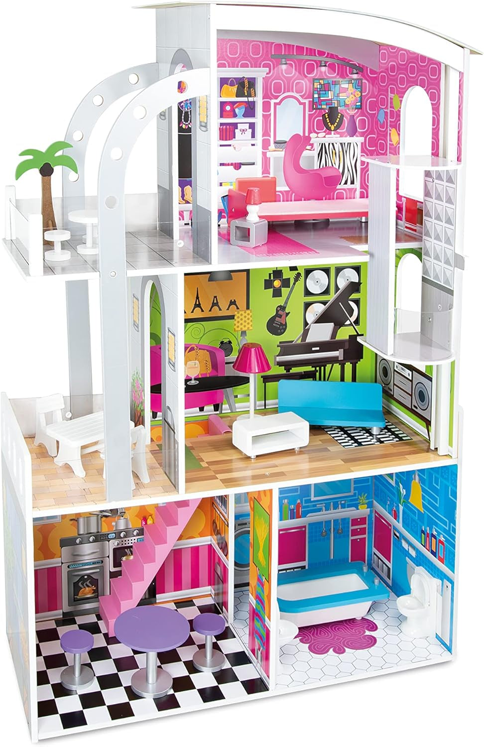 Teorema 40642 - Maison de poupée thème Hollywood, 4 pièces, Avec accessoires en bois, Levage manuel, Hauteur 110 cm Dollhouses Naty Shop Titre par défaut