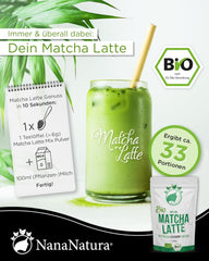 Mélange Bio Matcha Latte de Nananatura avec 22 % de poudre de thé vert de qualité cérémonielle du Japon | Pour un plaisir de thé simple et délicieux | Convient également pour les glaces et les pâtisseries
