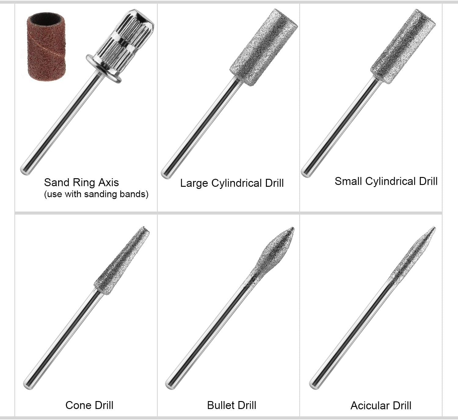 MWOOT Forets à ongles diamantés pour limes à ongles électriques avec manchons de meulage Bandes de meulage Mèches à ongles Accessoires pour ongles artificiels Dissolvant de cuticules