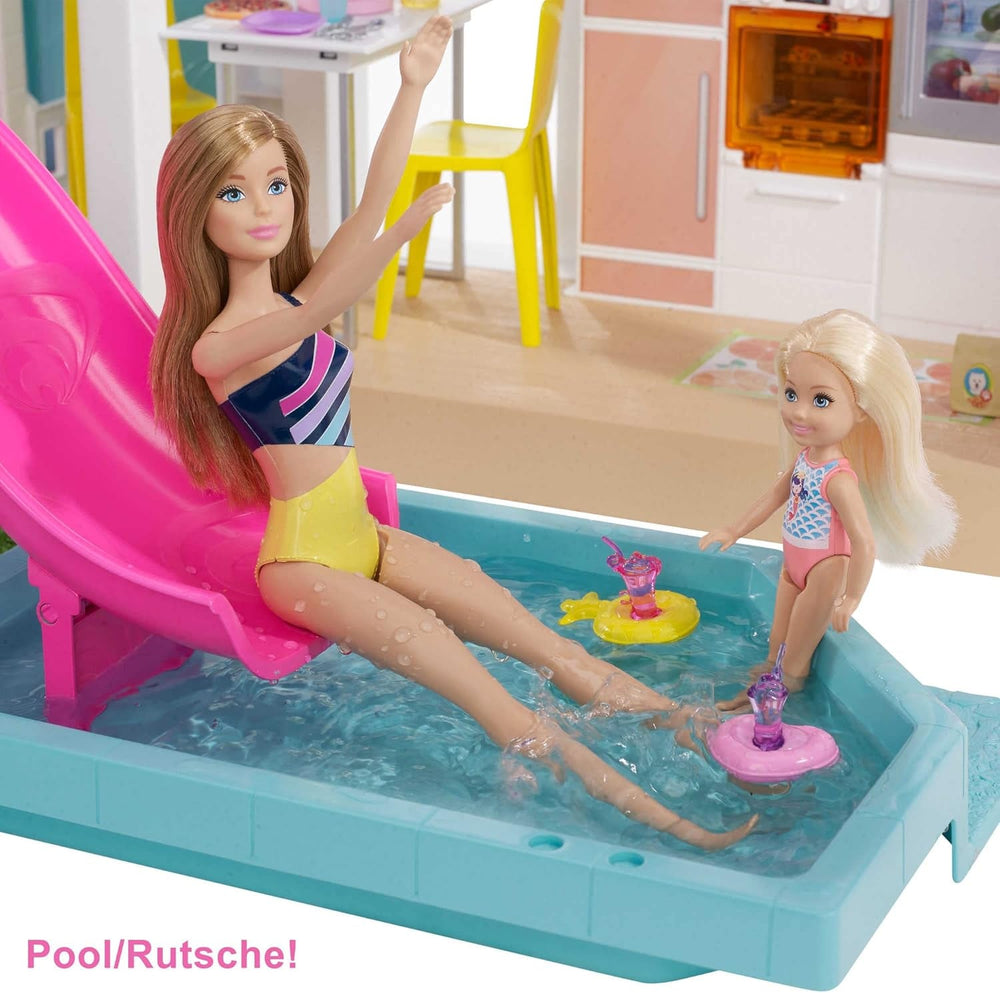 Barbie Dream House (114 cm), maison de poupée à 3 étages, piscine, toboggan, ascenseur pour fauteuil roulant, 75 accessoires, poupées, convient comme cadeau pour les enfants de 3 ans et plus, GRG93 Naty Shop Doll Houses