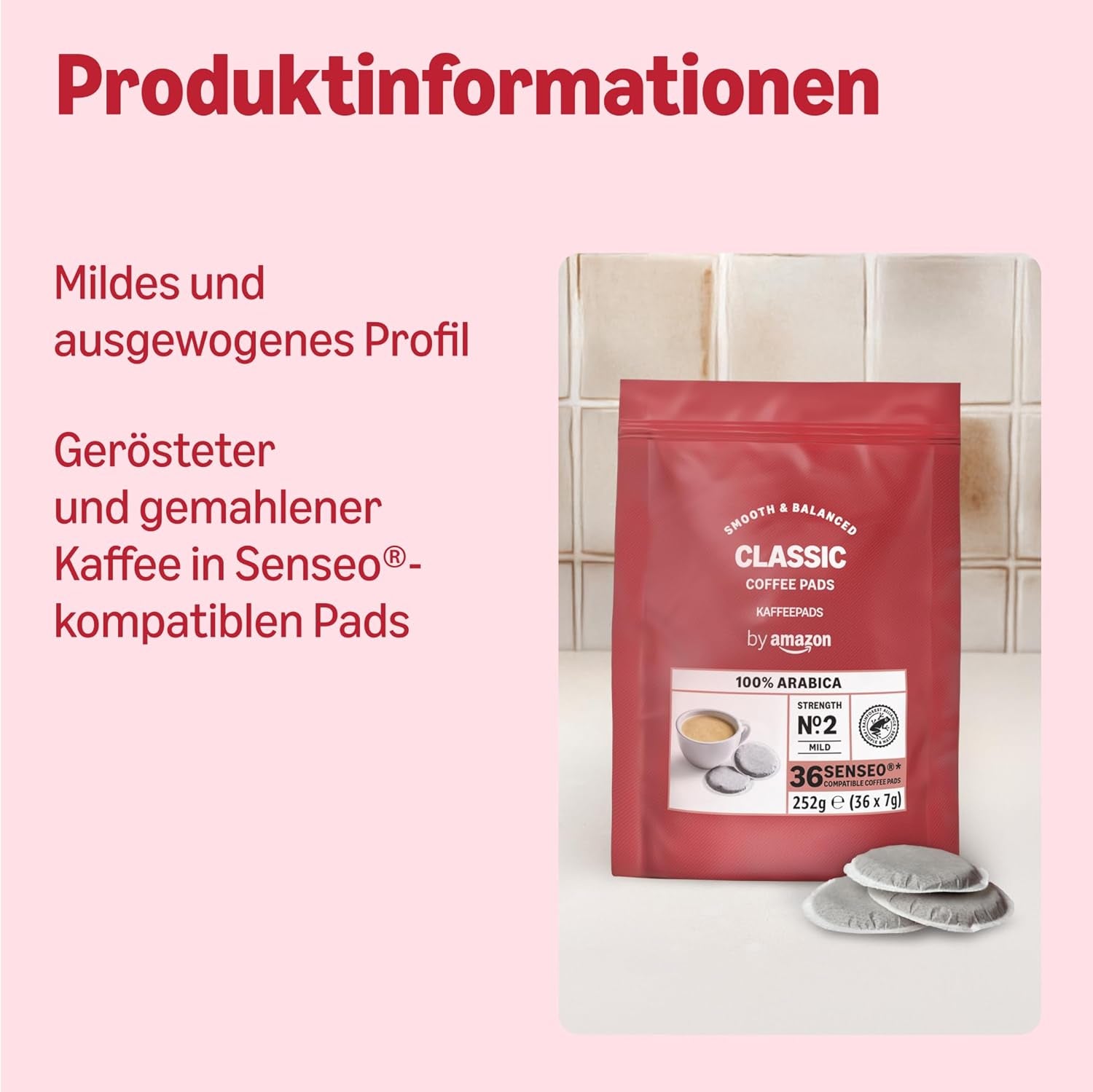 par Amazon Classic Kaffeepads aus 100% Arabica, geeignet for Senseo-Maschinen, 36 Stück (1 Packung mit 36 ​​​​Stück) – Rainforest Alliance certifié