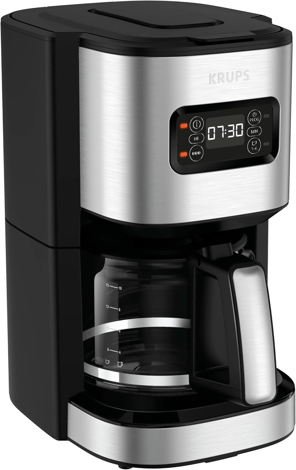 Krups F30908 ProAroma Machine à expresso avec filtre et carafe en verre, capacité 1,25 l, 10-15 tasses, 1050 W, noir