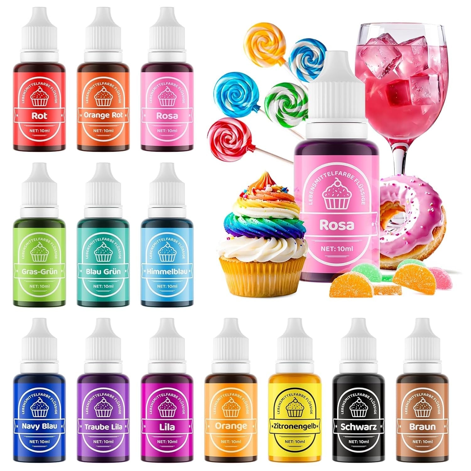 Colorant alimentaire liposoluble, 10 couleurs de colorant alimentaire à base d'huile pour la décoration de gâteaux au chocolat, ensemble de colorants alimentaires hautement concentrés pour fondant, cupcake, pâtisserie, colorant alimentaire - 6 ml chacun