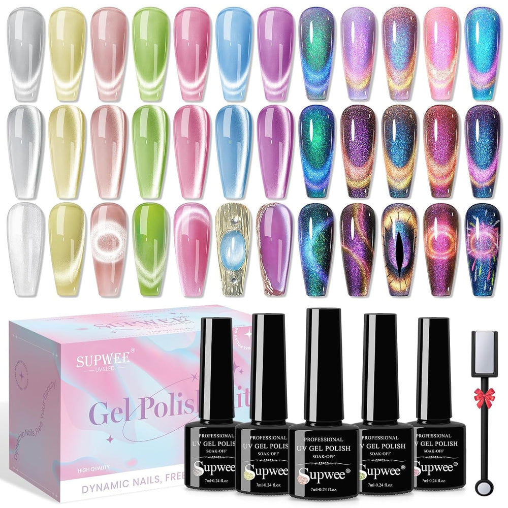 SUPWEE Outil magnétique pour ongles 5 en 1, aimant œil de chat rose pour ongles, stylo magnétique multifonction DIY, ensemble de stylos magnétiques 3D magiques, bâton magnétique pour Nail Art, outil de bricolage