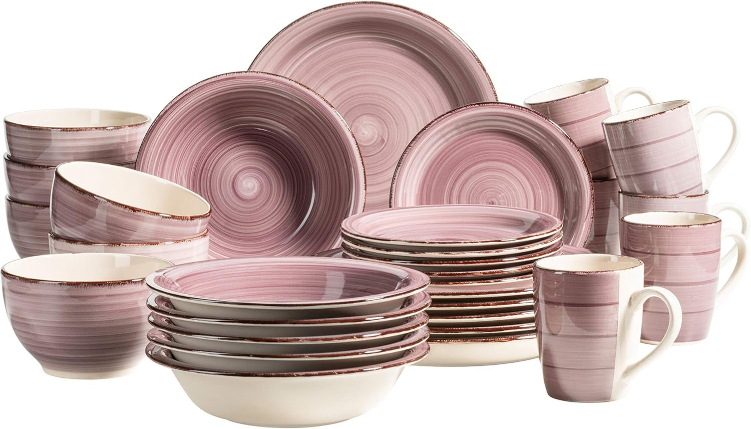 MÄSER 931612 Bel Tempo II Service à vaisselle vintage 30 pièces pour 6 personnes, service combiné en céramique à la main en bleu, Steingut, Rauchblau Vaisselle Naty Shop Berry