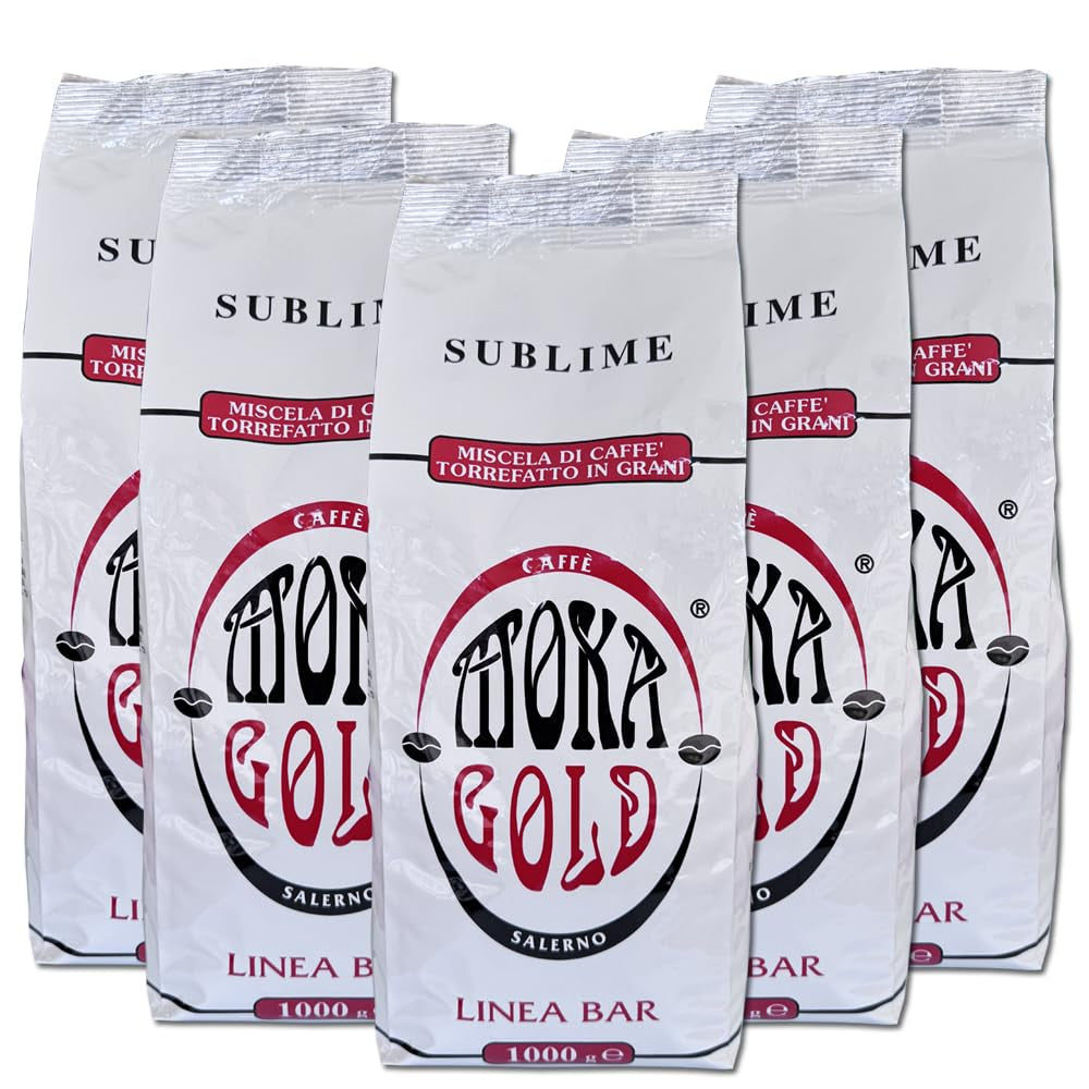Ligne Moka Gold Sublime - 5 sachets de 1 kg chacun - Café en grains au goût raffiné - Mélange arabe - Idéal pour les bars et restaurants - Plein de saveurs