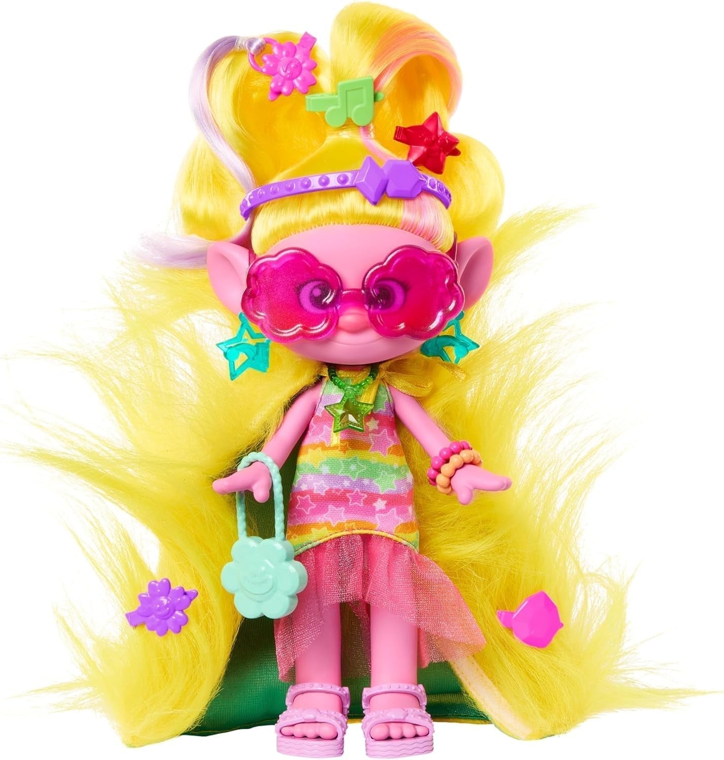 Mattel DREAMWORKS TROLLS Together Strong - Poupée mannequin Hair-Tastic Queen Poppy - 15+ accessoires, peigne à paillettes, gel à paillettes lavable, 3 ans et plus, HNF25 Naty Shop Viva Dolls